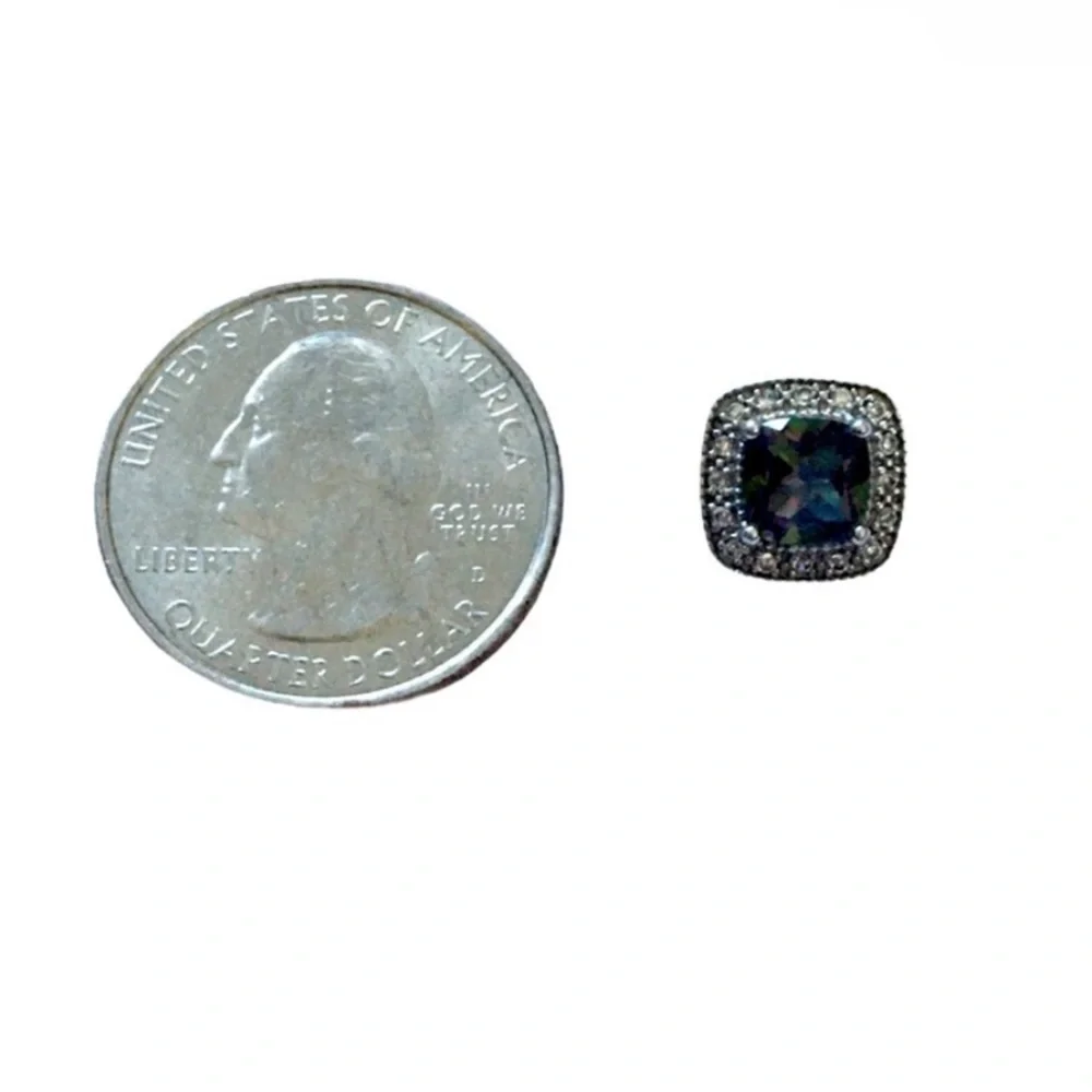 Mystic‎ Fire Topaz Cushion Cut Stud Earrings & Dichroic Fused Glass Foil Pendant